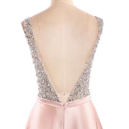 Pink Evening Dresses, V-neck Evenin..