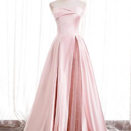 Pink Satin Prom Dress,off Shoulder Long Prom Dress..