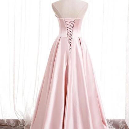 Pink Satin Prom Dress,off Shoulder Long Prom Dress..