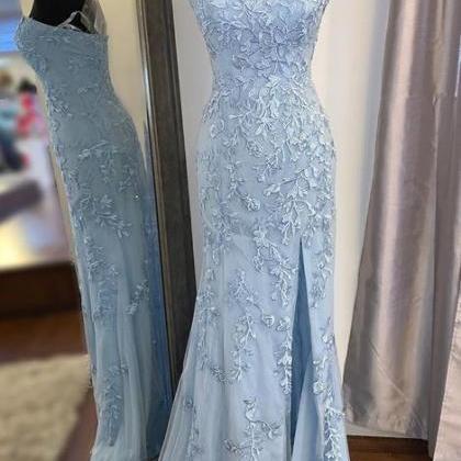 Blue Prom Dress Slit Skirt, Formal Ball Dress,..