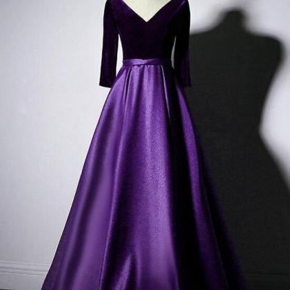 Dark Purple Long Sleeves V-neckline Velvet And..