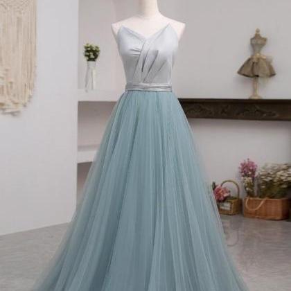 Beautiful Grey And Green Long Simple Party Dress..