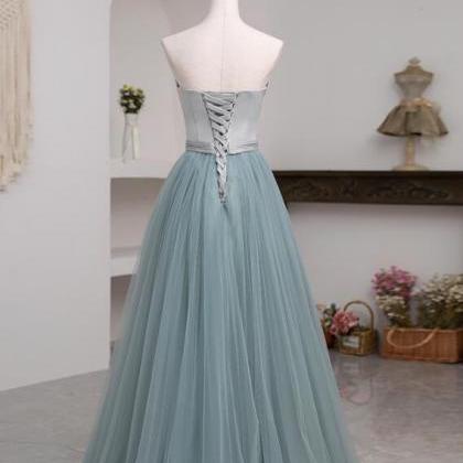 Beautiful Grey And Green Long Simple Party Dress..
