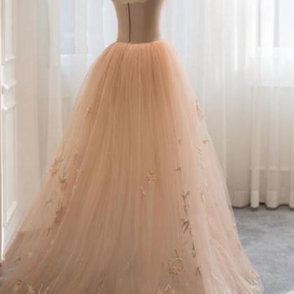Champagne Lace Sweetheart Tulle A-line Long Formal..