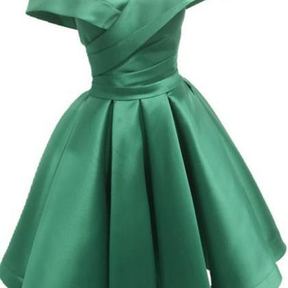 Green Satin Sweetheart Off Shoulder Satin Party..