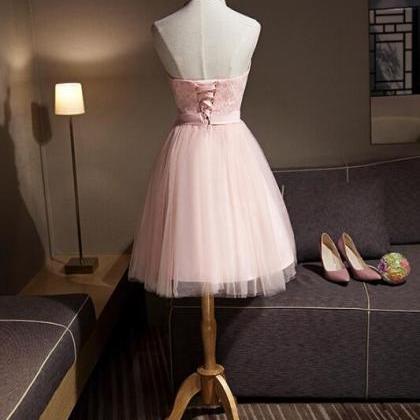 Lovely Pink Halter Tulle Flowers Short Prom Dress..