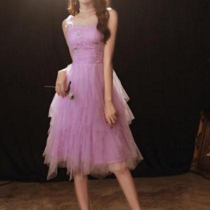 Lovely Light Purple Cute Tulle Straps Short Prom..