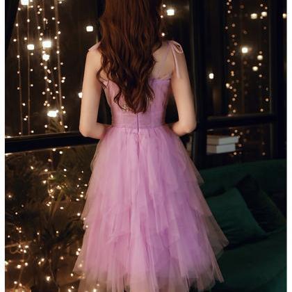 Lovely Light Purple Cute Tulle Straps Short Prom..