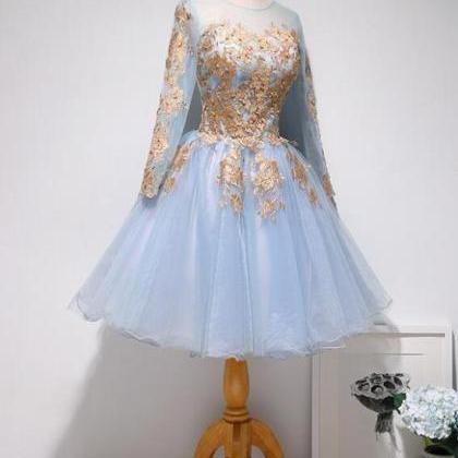 Light Blue Long Sleeves With Gold Lace Cute..