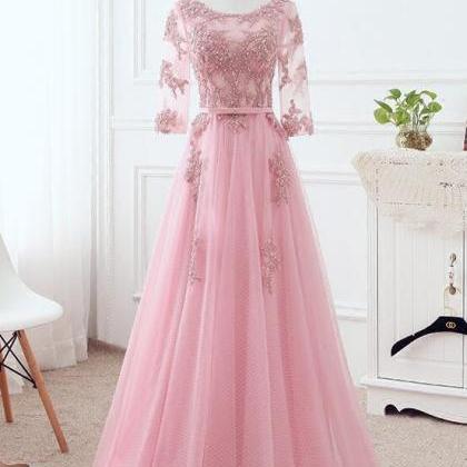Pink Tulle Elegant Party Dress With Lace, Pink..