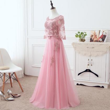 Pink Tulle Elegant Party Dress With Lace, Pink..