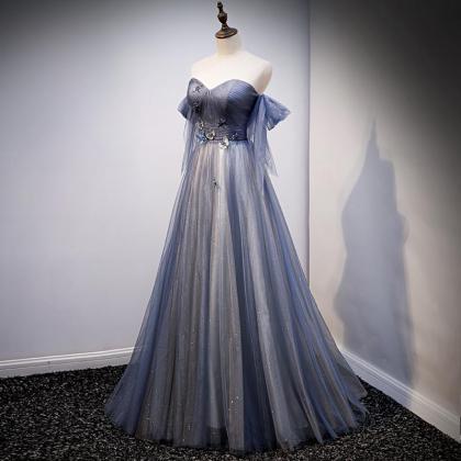 Blue And Grey Tulle Long Sweetheart Style Party..