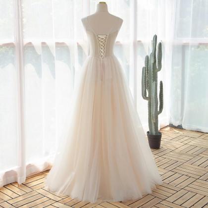 Beautiful Ivory V-neckline Floor Length Tulle Prom..