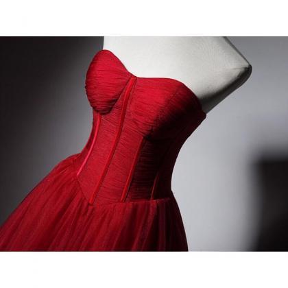 Red Sweetheart Tulle Ball Gown Floor Length Formal..