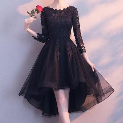 Black High Low Lace And Tulle Round Neckline Prom..