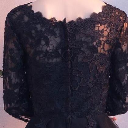 Black High Low Lace And Tulle Round Neckline Prom..