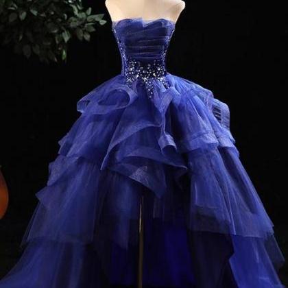 Blue Prom Dresses Ruffles Tiered Crystal Beaded..