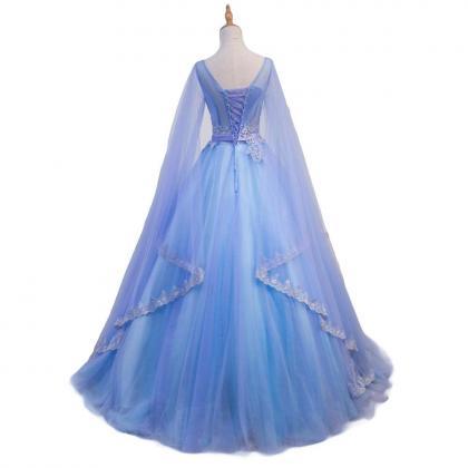 Beautiful Blue V-neckline Prom Dress With Long..