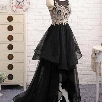 Elegant Black High Low Tulle Party Dress With..