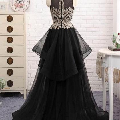 Elegant Black High Low Tulle Party Dress With..