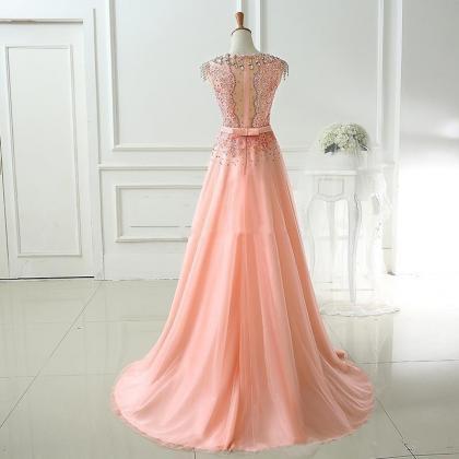 Beautiful Pink Tulle Long Prom Dres..