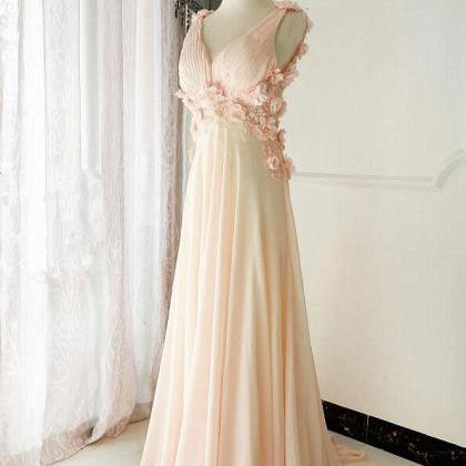 Charming Light Pink V Neck Court Train Long Party..