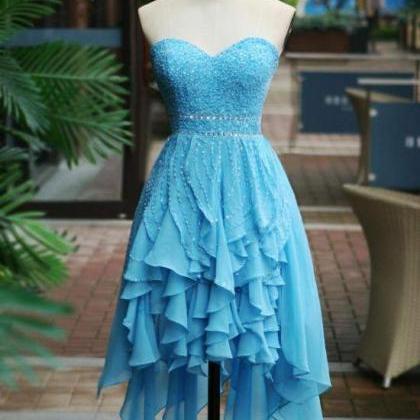 Beautiful Blue Beaded Chiffon Homecoming Dress,..