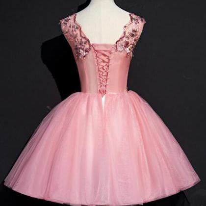 Beautiful Pink Tulle Flowers Homecoming Dress,..