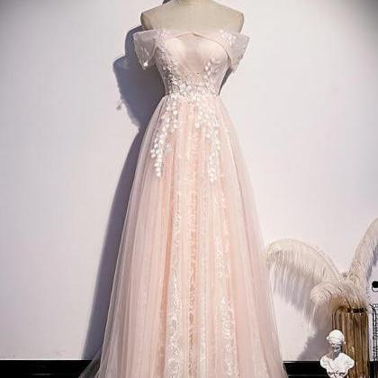 Long Pink Off Shoulder A-line Prom Dress With..