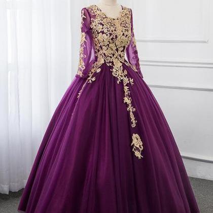 Beautiful Purple Tulle Long Sleeves With Lace..