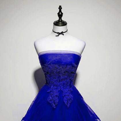 Royal Blue Tulle with Lace Applique..