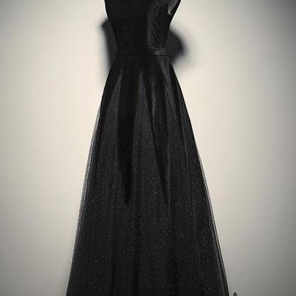 Elegant Black Velvet Cap Sleeves Evening Dress,..