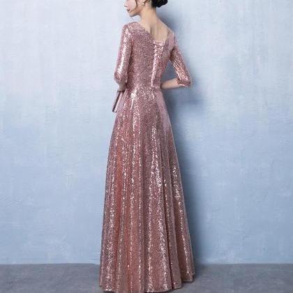 Beautiful Pink Sequins Long Formal Dress, Pink..