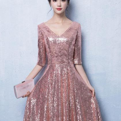 Beautiful Pink Sequins Long Formal Dress, Pink..