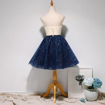 Beautiful Navy Blue Short Party Dress, Sweetheart..