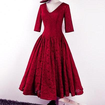 High Quality Burgundy Lace Wedding Party Dress,..