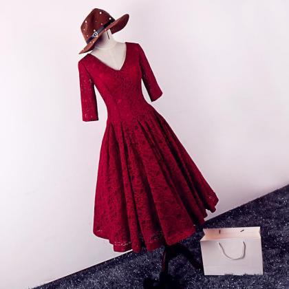 High Quality Burgundy Lace Wedding Party Dress,..