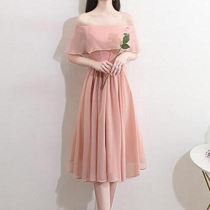 Lovely Pink Chiffon Off Shoulder Bridesmaid Dress,..