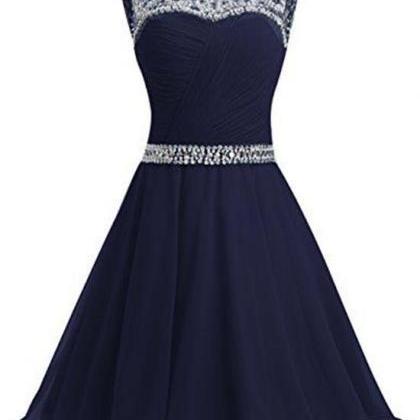 Lovely Blue Sequins Chiffon Knee Length Prom..