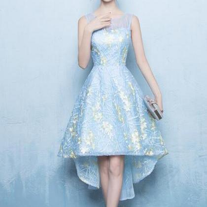Cute Simple High Low Light Blue Lace Dress, Lovely..