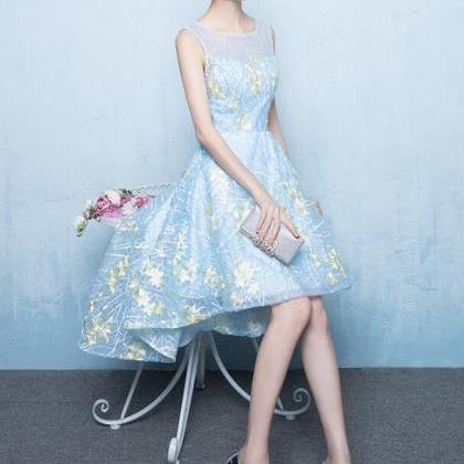 Cute Simple High Low Light Blue Lace Dress, Lovely..