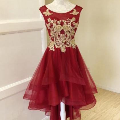 Beautiful Wine Red High Low Round Neckline Party..