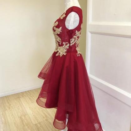Beautiful Wine Red High Low Round Neckline Party..