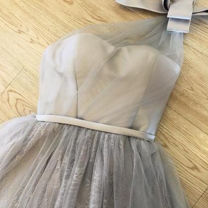 Beautiful Light Grey One Shoulder Tulle Bridesmaid..