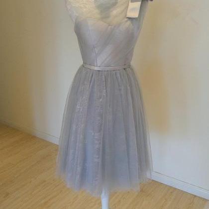 Beautiful Light Grey One Shoulder Tulle Bridesmaid..