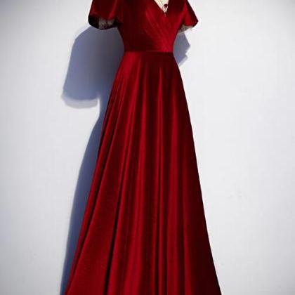 Dark Red Velvet Style Long Prom Dress, Charming..