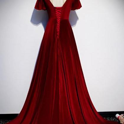 Dark Red Velvet Style Long Prom Dress, Charming..