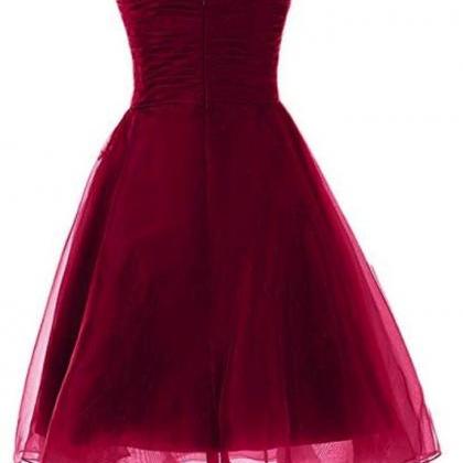 Dark Red Organza Knee Length Cute Homecoming Dress..