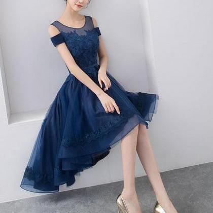 Lovely Navy Blue High Low Homecoming Dress 2019,..