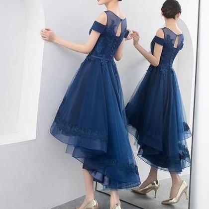 Lovely Navy Blue High Low Homecoming Dress 2019,..